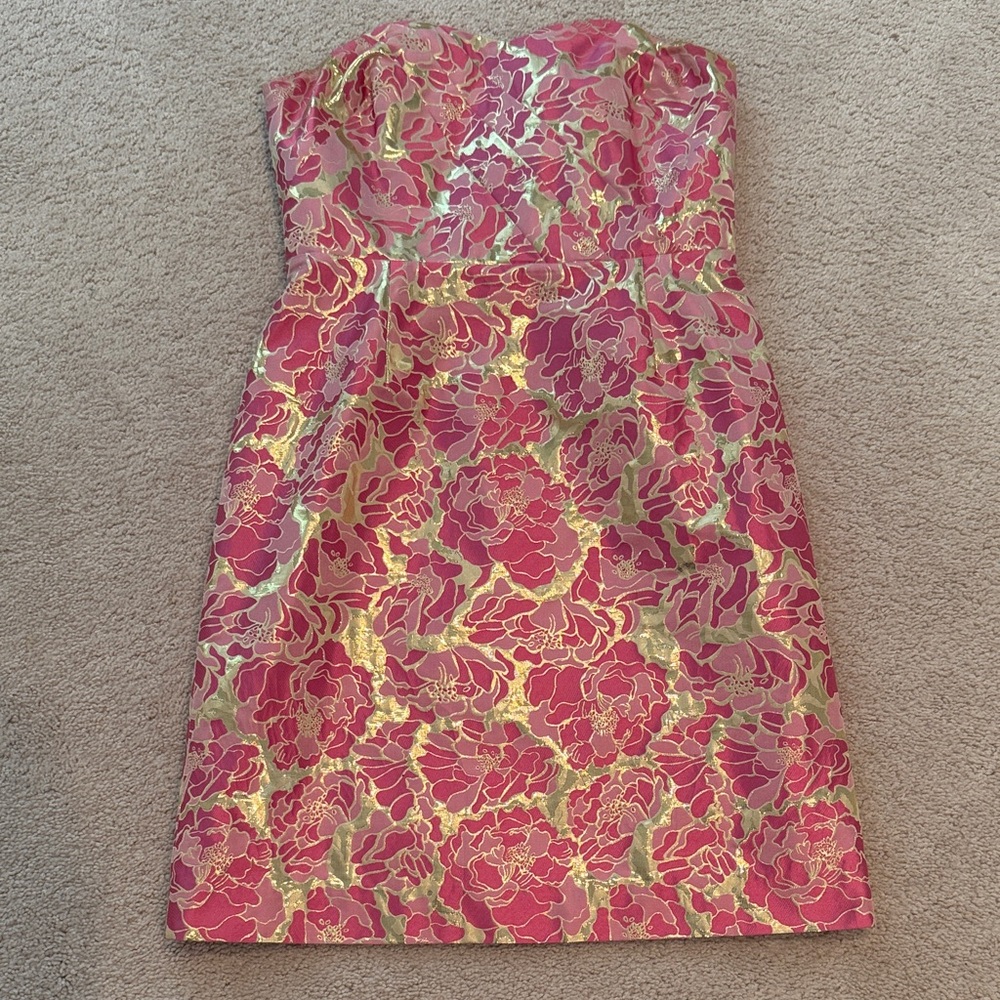 Lilly Pulitzer Strapless Dress in Pink and Gold